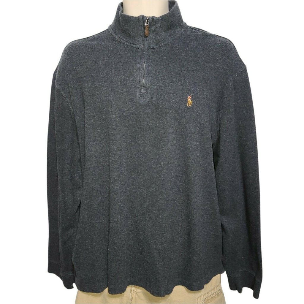 Polo Ralph Lauren Men's Xl Charcoal Gray Quarter Zip Estate Rib Pullover Sweater